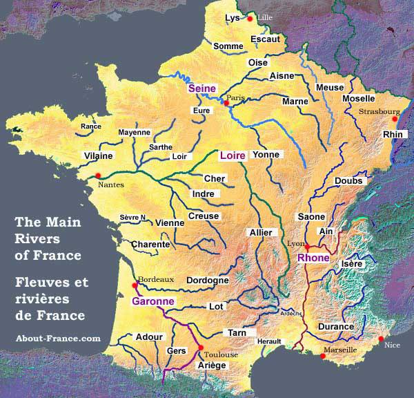 Map of the rivers of France - Carte des rivières de France