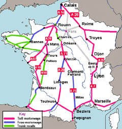 Main routes across France, avoiding Paris Routes through France