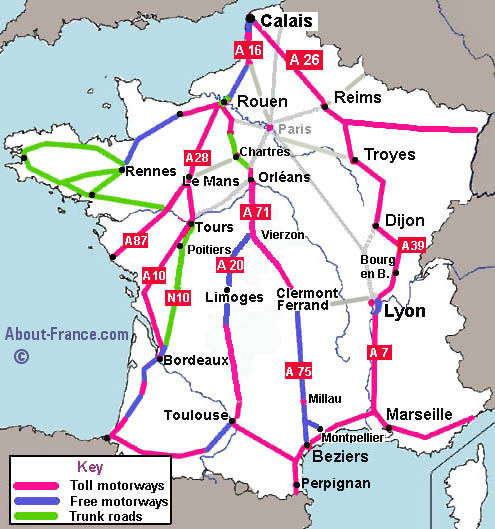 Routes from Calais avoiding Paris