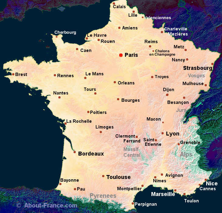 Map of France with cities
