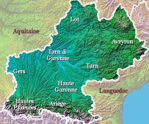 Map of the Midi Pyrénées region